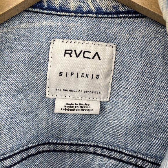 RVCA Mens denim jacket size small unisex light wash cotton distressed - Picture 4 of 13